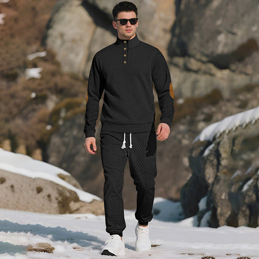 🔥LETZTER TAG VERKAUF 50% RABATT🔥Lässiges Jacquard-Oberteil mit Stehkragen und Hose mit elastischen Bündchen